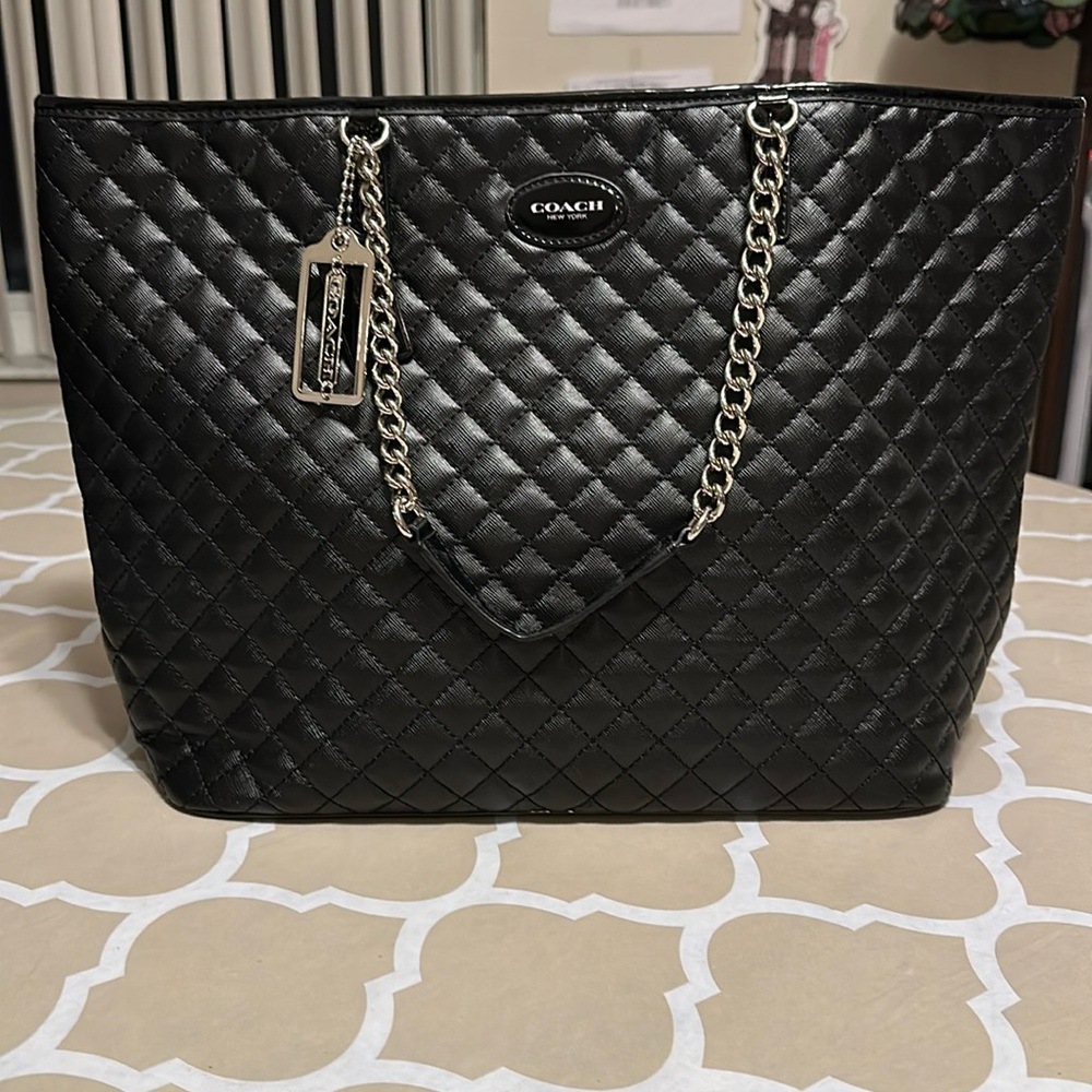 Coach quilted silver chain tote Chanel style quilted beautiful stunning and new
